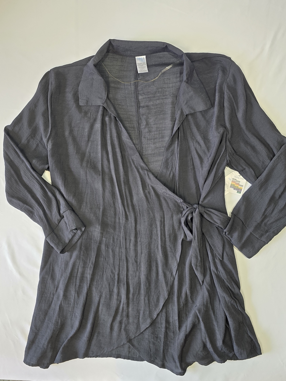 NWT Time and Tru Black Long Sleeve Wrap Swimwear Coverup Plus Size 1X 16W-18W